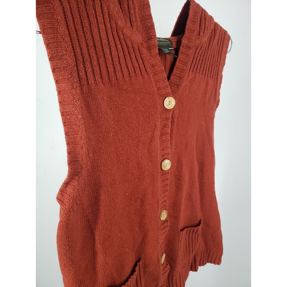 EDDIE BAUER Womens‎ Angora Blend Sweatshirt Vest Sz Large Rust Wooden Buttons